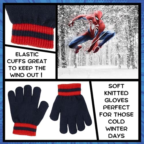 SPIDER-MAN Marvel Hat Snood & Gloves Set 3 Pcs Winter Set Kids Bobble Hat Gift