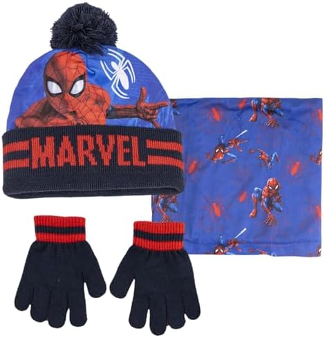 SPIDER-MAN Marvel Hat Snood & Gloves Set 3 Pcs Winter Set Kids Bobble Hat Gift