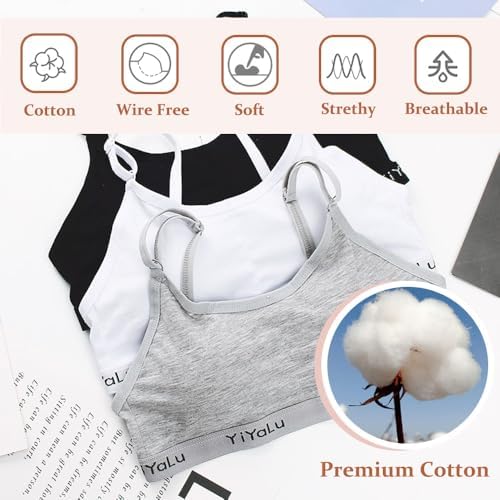 Sports Bra For Girls 3 Pieces Training Bras Sports Underwear With Removable Bust Pad And Adjustable Strap For Teenage Girls 10-14 Years