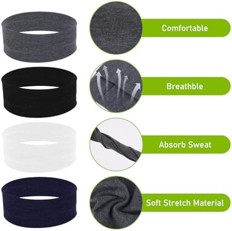 Sports Fan Headbands And Sweatbands 4 Pieces Kids Headbands Athletic Cotton Sweat Workout Headband Elastic Basketball Headbands Non-Slip Headbands Moisture Wicking Sweatbands For Women Men Sports