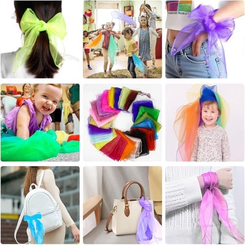 Square Colorful Dance Sensory Scarves - 24 Pcs Baby Sensory Scarf Soft Ribbon Music Juggling Scarf Actives Scarves 60 X 60 Cm Dance Juggling Scarves Toys For Children Movement Play