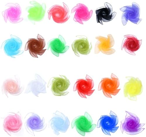 Square Colorful Dance Sensory Scarves - 24 Pcs Baby Sensory Scarf Soft Ribbon Music Juggling Scarf Actives Scarves 60 x 60 cm Dance Juggling Scarves Toys for Children Movement Play