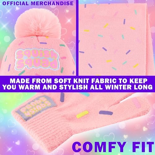 Squishmallows Beanie Winter Accessories Set Girls Teens 3pcs Hat Scarf Gloves Warm Knit For School Travel Days Out Girls Gifts