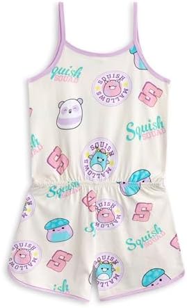 Squishmallows Girls Multicoloured Sleeveless Playsuit Squish Squad Character All Over Print Outfit Casual Summer Apparel With Pockets Elasticated Waistband Round Neck Design