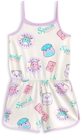 Squishmallows Girls Multicoloured Sleeveless Playsuit Squish Squad Character All Over Print Outfit Casual Summer Apparel with Pockets Elasticated Waistband Round Neck Design