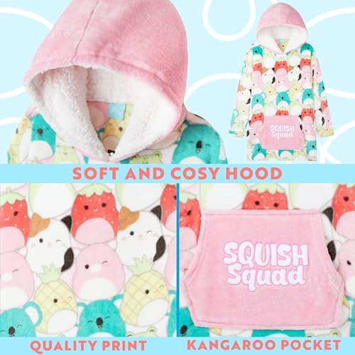 Squishmallows Hoodie For Girls Teens 6-14 Years Cute Fleece Sherpa Lined Oversized Jumper Cosy Loungewear Poncho Gift For Girls Multi