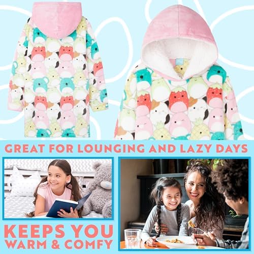 Squishmallows Hoodie For Girls Teens 6-14 Years Cute Fleece Sherpa Lined Oversized Jumper Cosy Loungewear Poncho Gift For Girls Multi