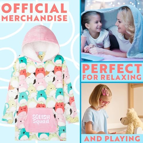 Squishmallows Hoodie For Girls Teens 6-14 Years Cute Fleece Sherpa Lined Oversized Jumper Cosy Loungewear Poncho Gift For Girls Multi