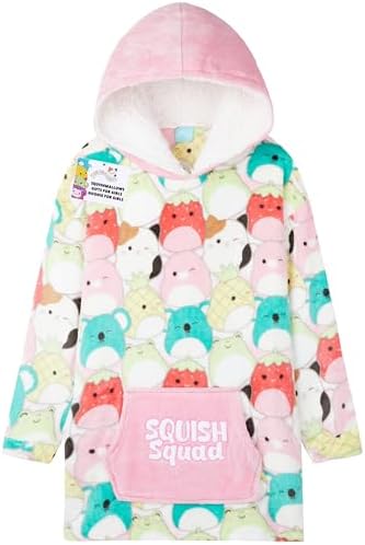 Squishmallows Hoodie for Girls Teens 6-14 Years Cute Fleece Sherpa Lined Oversized Jumper Cosy Loungewear Poncho Gift for Girls Multi