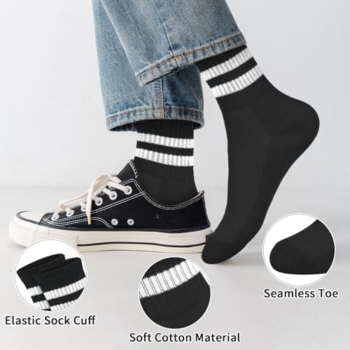 Srclo Boys Girls Socks 6 Pairs Sports Crew Socks Kids Black White Grey Ankle Cotton School Athletic Socks