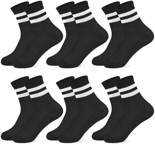 srclo Boys Girls Socks 6 Pairs Sports Crew Socks Kids Black White Grey Ankle Cotton School Athletic Socks