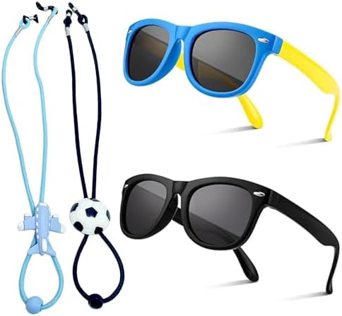 SSKHE 2 Pcs Kids Polarized Sunglasses Boys Sunglasses with Adjustable Glasses Strap Eye Glasses for Boys and Girls Beach School Shopping Party Decoration
