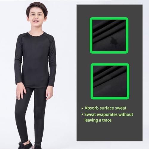 Stolpyzh Kids' Boys Base Layer Set Thermal Sports Underwear Gym Athletic Shirt Tights Top & Bottom Sets