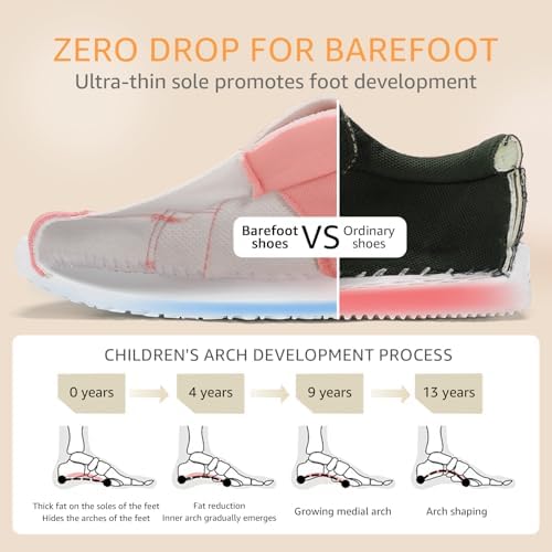STQ Girls Boys Trainers Kids Barefoot Shoes Toddler Wide Toe Box School Sneakers Minimalist Tennis Non-Slip First Walking Lightweight Breathable Running Shoe With Hook And Loop
