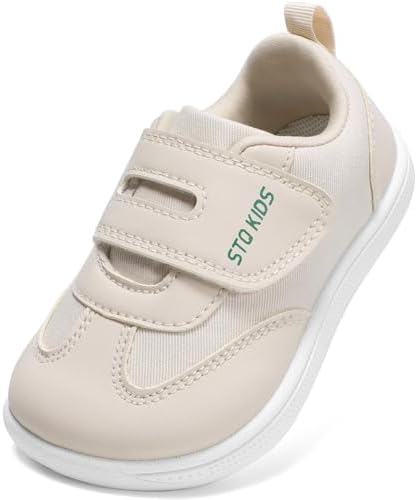 STQ Girls Boys Trainers Kids Barefoot Shoes Toddler Wide Toe Box School Sneakers Minimalist Tennis Non-Slip First Walking Lightweight Breathable Running Shoe with Hook and Loop