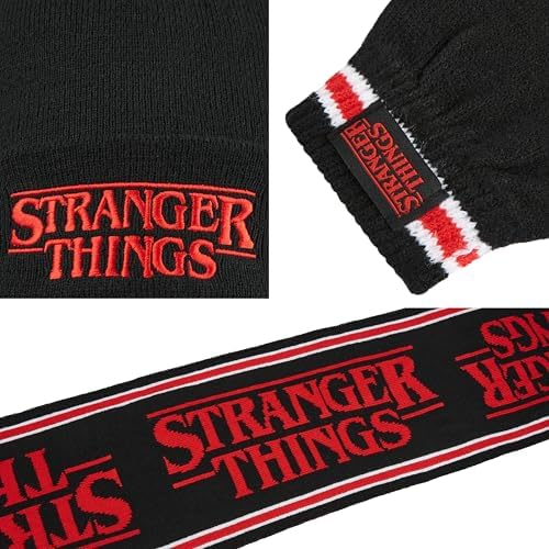 Stranger Things Beanie Hat Winter Gloves & Scarf Set For Boys & Teens 3 Pcs Knitted Winter Accessories Warm Gifts For Him