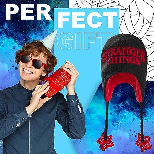 Stranger Things Beanie Hat With Ear Flaps For Kids And Teenagers - One Size Children's Winter Hats - Gifts For Kids Black/Red