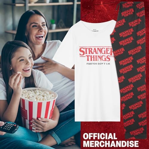 Stranger Things Girls Pyjamas Set T-Shirt & Long Bottoms For Kids & Teens Comfy PJs Loungewear Soft Nightwear Gifts For Girls
