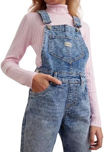Stylerstreet/Shishoo Girl’s Denim Dungarees Stretch Jumpsuits Girls Blue Denim Playsuit For Kids Stylish And Comfortable Dungaree Ripped Jeans Adjustable Straps For Girls Ages 6-12 Years