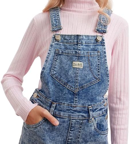 Stylerstreet/Shishoo Girl’s Denim Dungarees Stretch Jumpsuits Girls Blue Denim Playsuit For Kids Stylish And Comfortable Dungaree Ripped Jeans Adjustable Straps For Girls Ages 6-12 Years