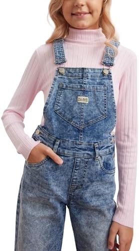 Stylerstreet/Shishoo Girl’s Denim Dungarees Stretch Jumpsuits Girls Blue Denim Playsuit for Kids Stylish and Comfortable Dungaree Ripped Jeans Adjustable Straps for Girls Ages 6-12 Years