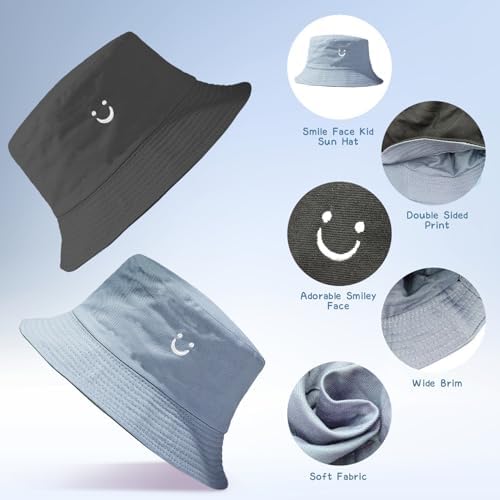 SUBTAVIK Reversible Kids Sun Hat Smile Face Toddler Bucket Hat - Wide Brim Boys & Girls Double Sided Breathable Sun Hats For 2-8 Years: Girl Boy