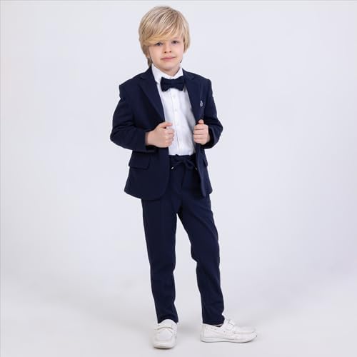 Suit For Boys 4-Piece Flexible Comfortable Lycra Fabric Set Shirt Pants Jacket And Bow Tie With Spandex Party And Formal Wear For Boys Ages 2-12