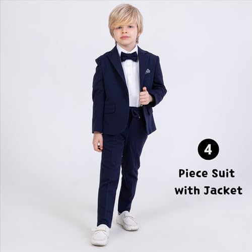 Suit For Boys 4-Piece Flexible Comfortable Lycra Fabric Set Shirt Pants Jacket And Bow Tie With Spandex Party And Formal Wear For Boys Ages 2-12
