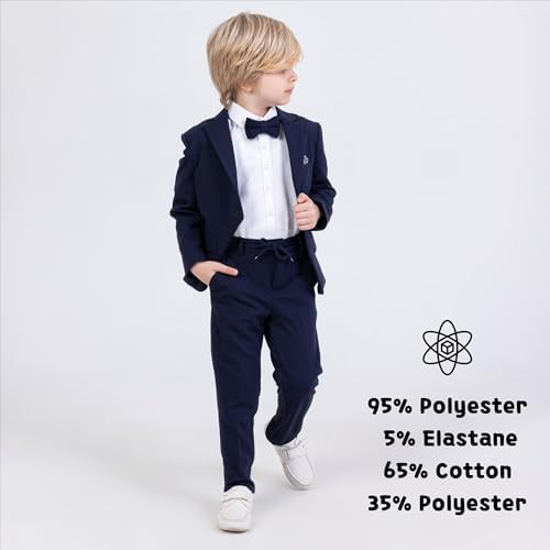 Suit For Boys 4-Piece Flexible Comfortable Lycra Fabric Set Shirt Pants Jacket And Bow Tie With Spandex Party And Formal Wear For Boys Ages 2-12