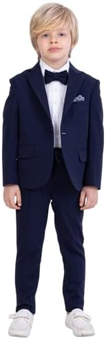 Suit For Boys 4-Piece Flexible Comfortable Lycra Fabric Set Shirt Pants Jacket And Bow Tie With Spandex Party And Formal Wear For Boys Ages 2-12