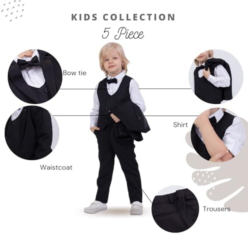 Suit For Boys 5-Piece Set Shirt Pants Vest Jacket And Bow Tie Party And Formal Wear For Boys Aged 1-13 Years