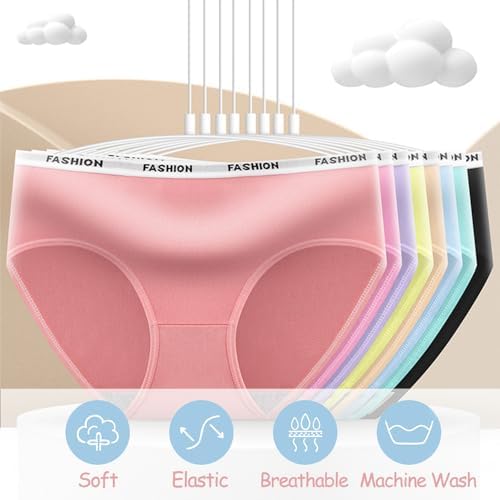 Sunvivid Teen Girls Knickers Soft Fast Dry Underwears Mid Waist Briefs Hipster Comfortable Panties Underpants For Age 8-18 Girls And Slim Women - Pack Of 8