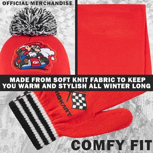 Super Mario Beanie Winter Accessories Set Boys 2pcs Gloves & Winter Hat Or 3pcs Hat Scarf Gloves Warm Knit Boys Gifts