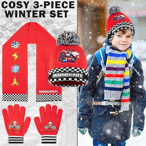 Super Mario Beanie Winter Accessories Set Boys 2pcs Gloves & Winter Hat Or 3pcs Hat Scarf Gloves Warm Knit Boys Gifts