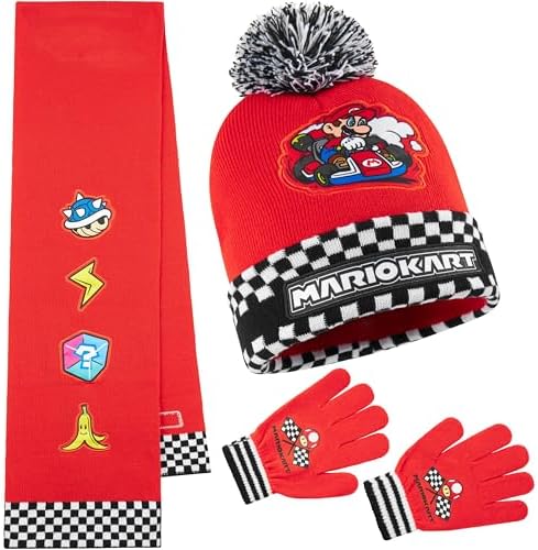 Super Mario Beanie Winter Accessories Set Boys 2pcs Gloves & Winter Hat or 3pcs Hat Scarf Gloves Warm Knit Boys Gifts