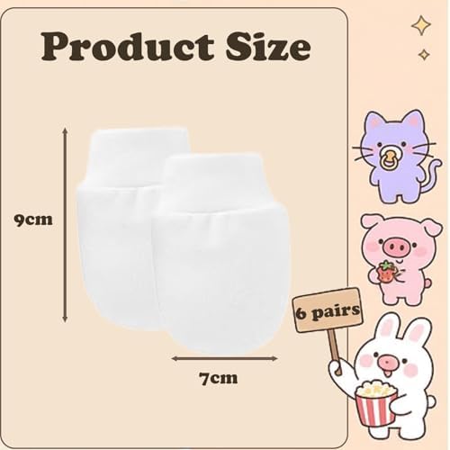 Suupii 6 Pair Scratch Mittens Newborn Baby Mittens Newborn Soft Touch White Baby Scratch Mittens Anti-Scraping For 0-12 Months Toddler Boy Girls