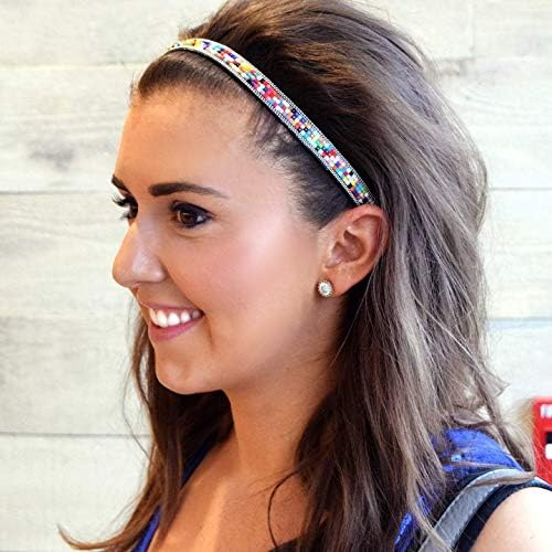 Sweaty Bands Womens Girls Headband - Non-Slip Velvet-Lined Fashion Hairband - Bling It Glitzy Goddess 5/8-Inch