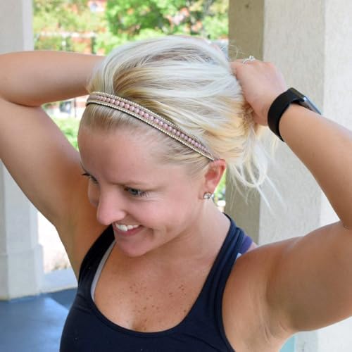 Sweaty Bands Womens Girls Headband - Non-Slip Velvet-Lined Jeweled Hairband - Bling It Pearls Of Wisdom Pink 3/8-Inch