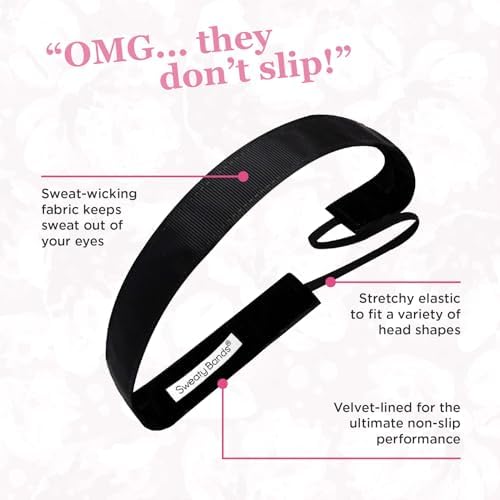 Sweaty Bands Womens Girls Headband - Non-Slip Velvet-Lined Jeweled Hairband - Bling It Pearls Of Wisdom Pink 3/8-Inch