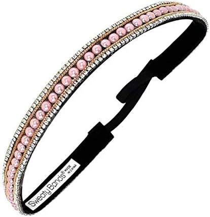 Sweaty Bands Womens Girls Headband - Non-Slip Velvet-Lined Jeweled Hairband - Bling It Pearls of Wisdom Pink 3/8-Inch