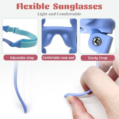SwirlColor Baby Sunglasses Cute Flower Kids Sunglasses With Adjustable Strap Flexible Polarized Sunglasses For Newborn 0-24 Months With Sunglasses Bag And Cloth