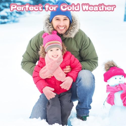 SwirlColor Girls Scarf And Glove Set Cute Plush Thermal Scarf And Gloves For Girls Kids Winter Warm Accessory Set Aged 3-8