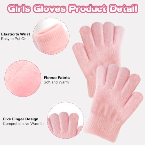 SwirlColor Girls Scarf And Glove Set Cute Plush Thermal Scarf And Gloves For Girls Kids Winter Warm Accessory Set Aged 3-8