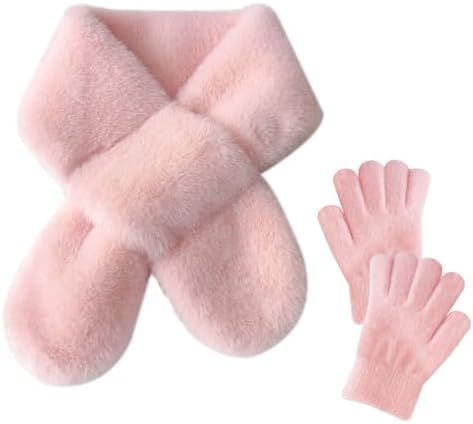 SwirlColor Girls Scarf and Glove Set Cute Plush Thermal Scarf and Gloves for Girls Kids Winter Warm Accessory Set Aged 3-8