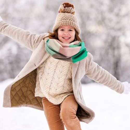SwirlColor Girls Tartan Scarf Soft Cashmere Plaid Scarves Wraps Shawl Winter Long Scarf For Girls Kids Neck Warmer