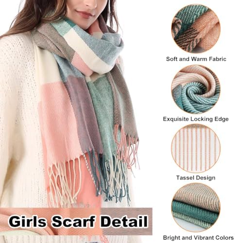 SwirlColor Girls Tartan Scarf Soft Cashmere Plaid Scarves Wraps Shawl Winter Long Scarf For Girls Kids Neck Warmer