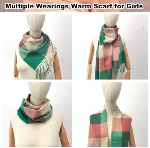 SwirlColor Girls Tartan Scarf Soft Cashmere Plaid Scarves Wraps Shawl Winter Long Scarf For Girls Kids Neck Warmer