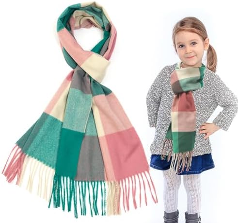 SwirlColor Girls Tartan Scarf Soft Cashmere Plaid Scarves Wraps Shawl Winter Long Scarf for Girls Kids Neck Warmer