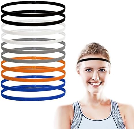SYEYCW 10 Pcs Sports Headband for Boys Multicolour Elastic Sports Hairbands Thin Sweatbands Hairbands Non Slip Silicone Sport Hair Bands for Women Men Kids Outdoor Fitness Running Workout Yoga