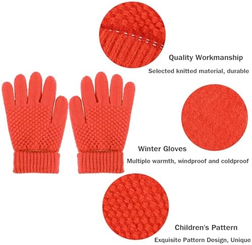 TAGVO 6 Pairs Kids Knitted Gloves Children Jacquard Gloves Winter Thermal Magic Gloves Full Finger Stretchy Kids Knitted Gloves MittenThermal Fleece For Boys Girls 5-12Y